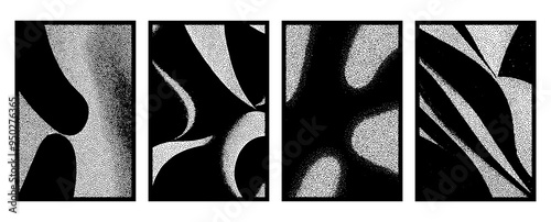 Set of 4 Abstract black and white pattern. For use in graphics. Minimalist illustration for printing on wall decorations