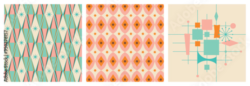 50s Mid Century Modern Pattern Bundle Set, 1950s Atomic Patterns