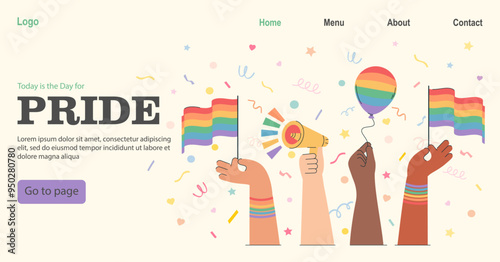 Diverse people hands holding LGBT flag pride banner. LGBT elements pride month illustration