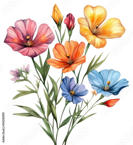 PNG Colorful watercolor floral illustration