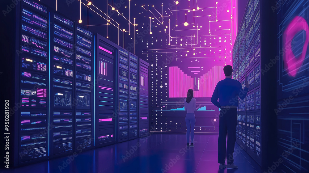 Fototapeta premium backend development and database management, developers coding server-side logic