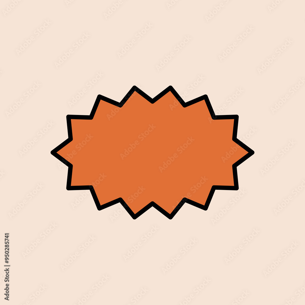 Orange jagged geometric retro vector design icon with bold black outline on beige background, 70s Retro Badges logos icons Orange jagged geometric retro vector design icon with bold black outline on beige background, 70s Retro Badges logos icons