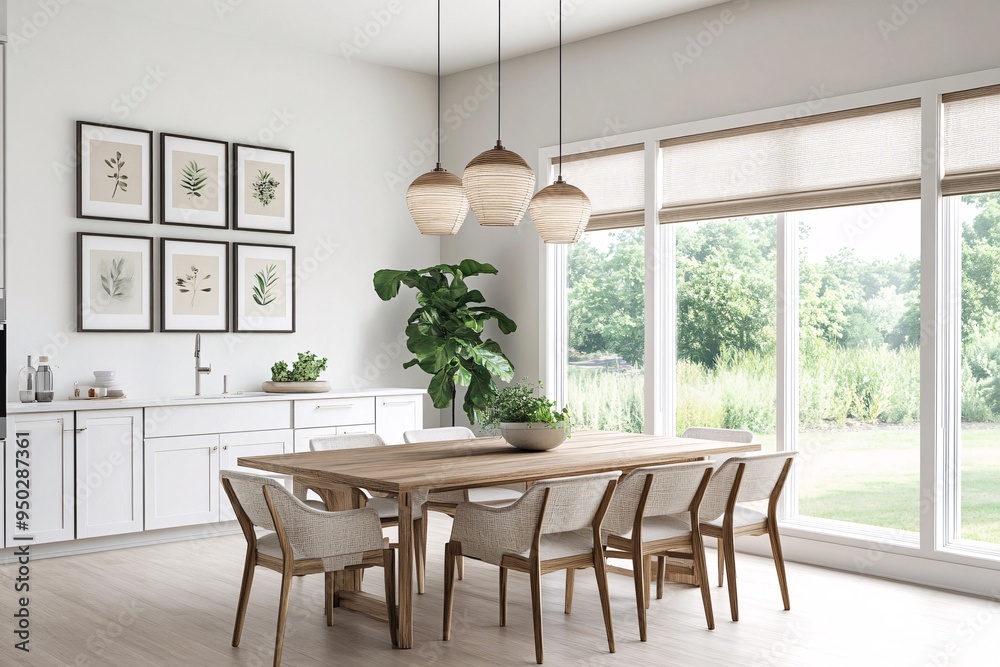 Fototapeta premium Modern Spacious Kitchen and Dining Area with Natural Light