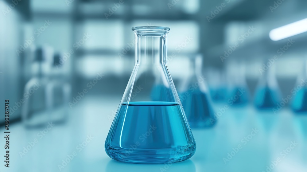 A close-up of a laboratory flask filled with blue liquid, symbolizing scientific research and innovation in a modern lab environment. A close-up of a laboratory flask filled with blue liquid, symbolizing scientific research and innovation in a modern lab environment.