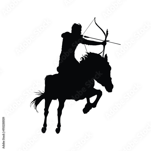 Silhouette of an archer athlete while riding a horse illustration design