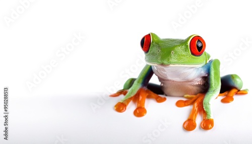 red eyed tree or leaf frog - Agalychnis callidryas - native to forests from Central and South America known for its bright green, blue, red and yellow colors.  Isolated on white background photo