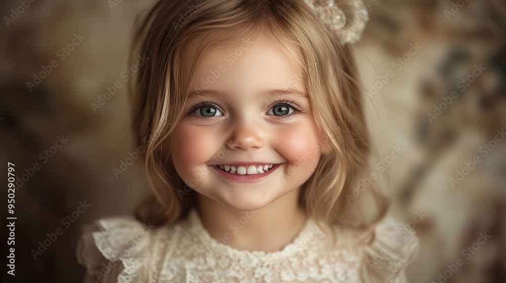 A young girl with blonde hair and blue eyes smiles brightly A young girl with blonde hair and blue eyes smiles brightly