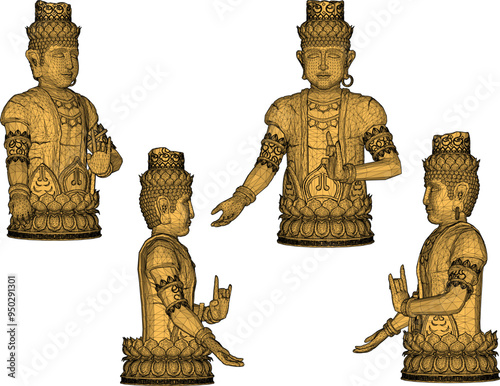 Vector sketch illustration of a traditional god statue decoration design standing solidly half body