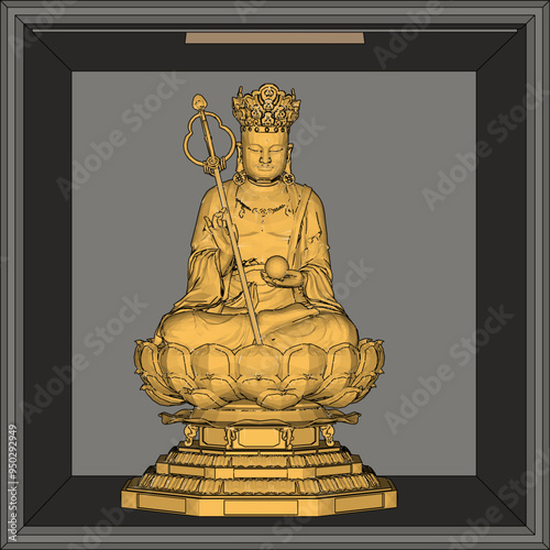 Vector sketch illustration of a sacred buddha statue decoration design meditating on a lotus flower 