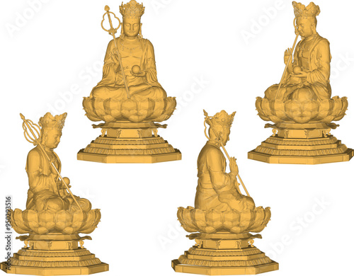 Vector sketch illustration of a sacred buddha statue decoration design meditating on a lotus flower