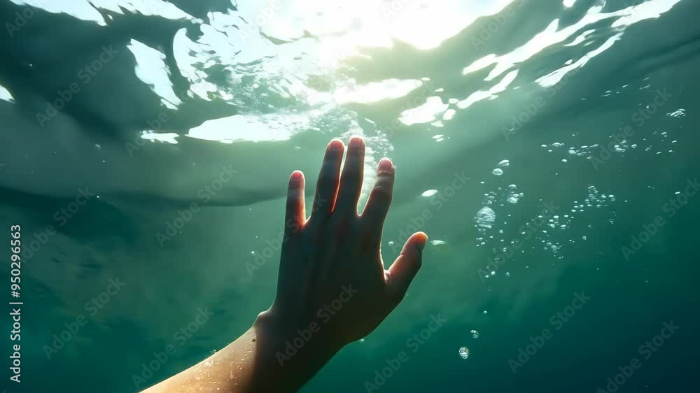 Wide Shot of Hand Gently Moving Upward, Light Rays Create Depth and Tranquility Wide Shot of Hand Gently Moving Upward, Light Rays Create Depth and Tranquility
