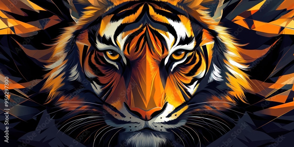 Close-up Portrait of a Tiger's Face with Geometric Background Close-up Portrait of a Tiger's Face with Geometric Background
