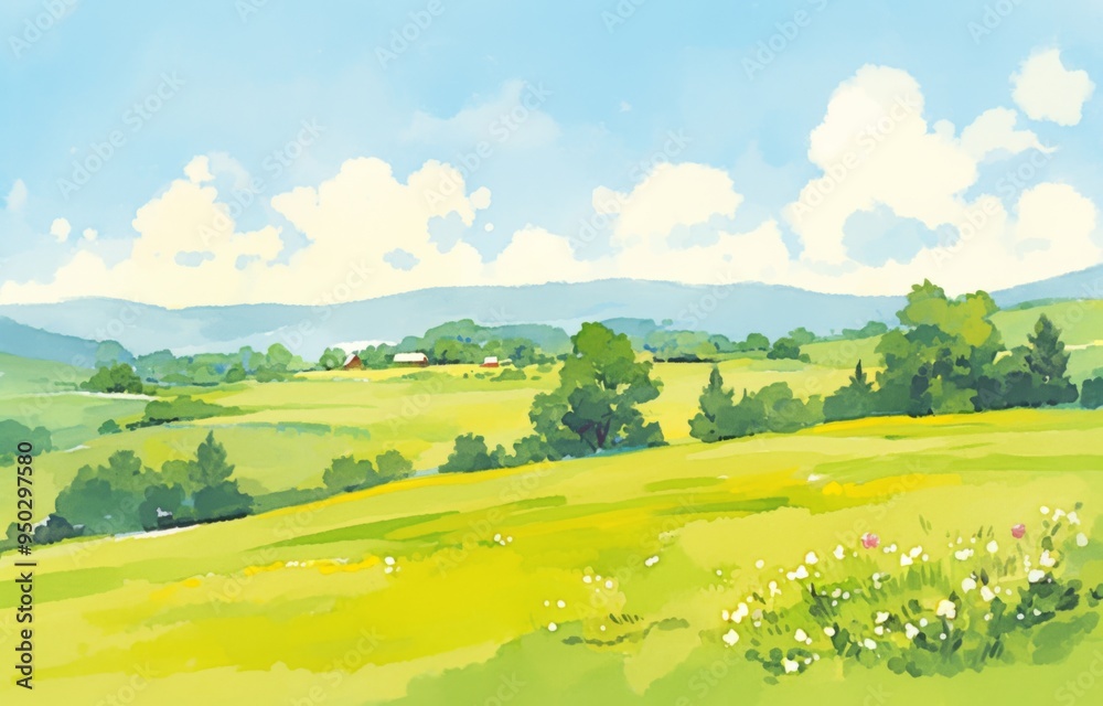 Fototapeta premium a Countryside Landscape with Rolling Hills and Trees