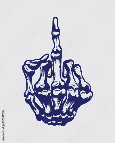 Skeleton hand middle finger gesture symbol icon illustration vector t shirt tattoo ink design sticker editable
