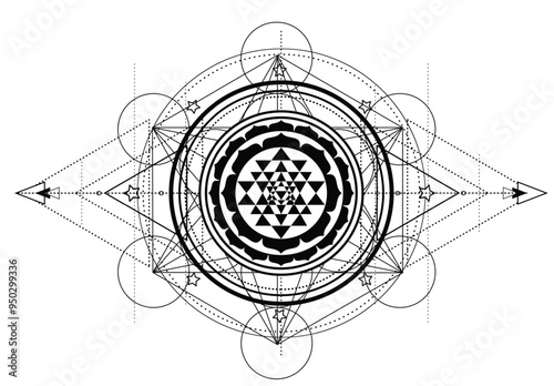 Metatron Cube. Moon pagan Wicca moon goddess symbol. Three-faced Goddess Maiden Mother Crone isolated vector illustration. Tattoo, astrology, alchemy, boho and magic symbol. Coloring book..