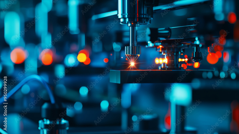 Fototapeta premium Research using laser optics, showcasing scientific experiments and innovations in physics and engineering
