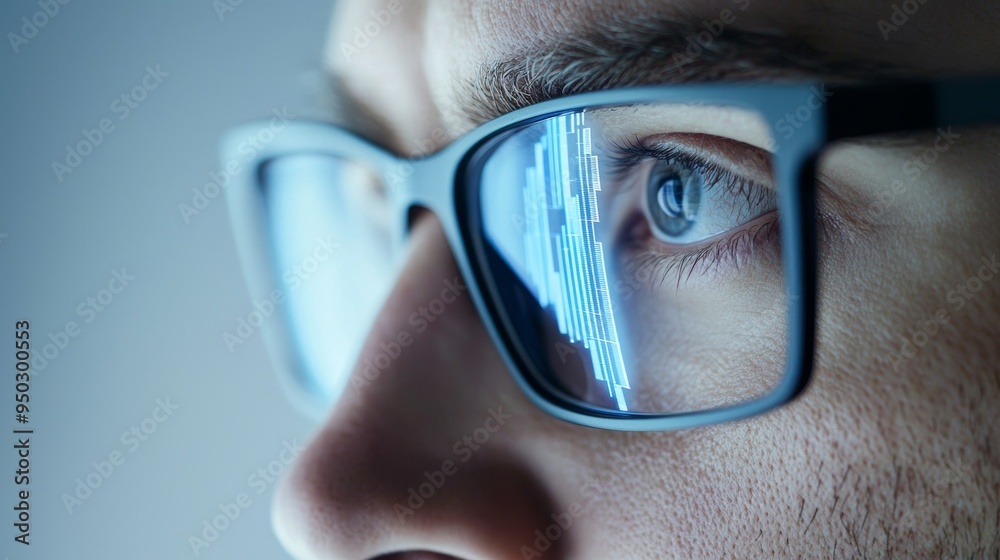 SEO expert with a focused expression, analyzing website performance metrics in a close-up view