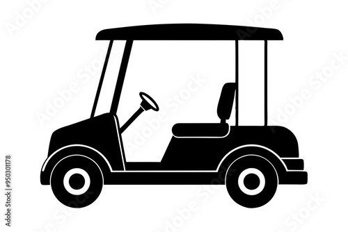 Golf cart vector silhouette, black golf car icon vector
