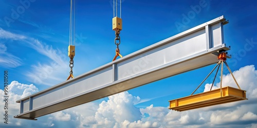 Industrial crane hoisting steel beam, construction, heavy equipment, machinery, lifting, industrial, crane
