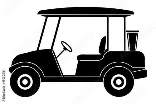 Golf cart vector silhouette, black golf car icon vector 