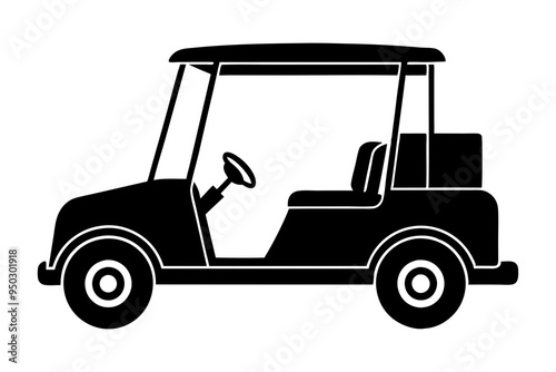 Golf cart vector silhouette, black golf car icon vector
