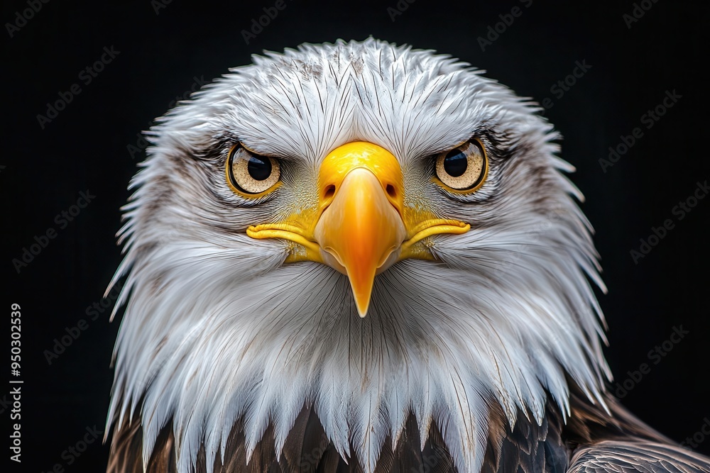 majestic eagle portrait piercing yellow eyes set against stark white feathers black backdrop emphasizes regal posture embodying freedom and keen vision majestic eagle portrait piercing yellow eyes set against stark white feathers black backdrop emphasizes regal posture embodying freedom and keen vision
