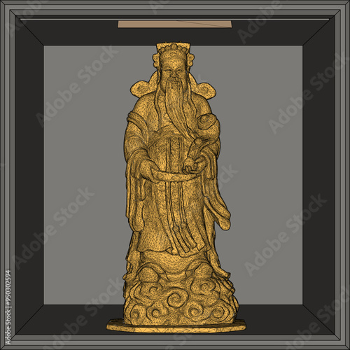 Vector sketch illustration of traditional chinese ethnic wisdom holy god statue decoration design