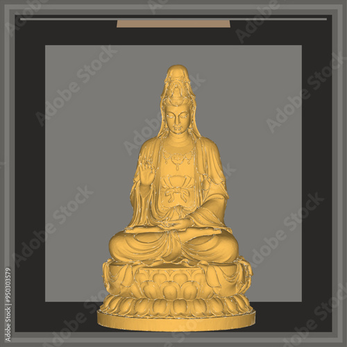 Vector sketch illustration of traditional wisdom goddess statue decoration design giving blessing on lotus leaf