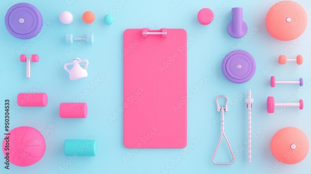 Personal trainer flat design top view fitness animation colored pastel