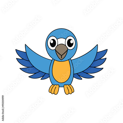 A cartoon Macaw with its wings spread out, parrot 