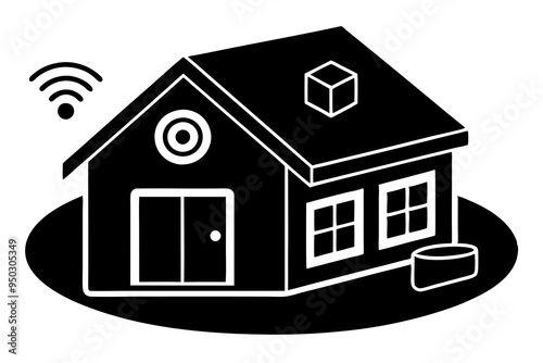 Smart Home Device Silhouette, Black and White Vector Illustration photo