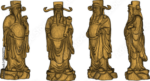 Vector sketch illustration of decorative design of a statue of a smiling god full of wisdom standing bringing happiness