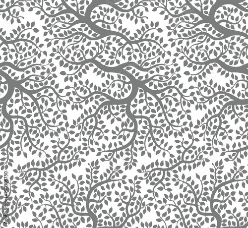 Red beautiful vector tree pattern. Natural wallpaper, floral decoration, illustration. Print design, hand drawn elements. Home decor.