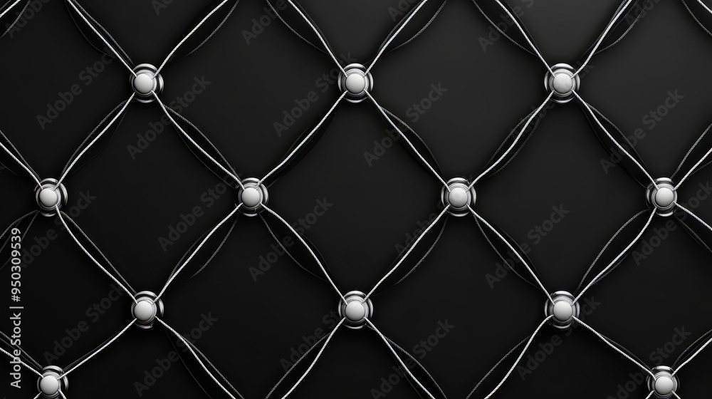 Fototapeta premium Black Leather Upholstery with Silver Buttons Texture Background