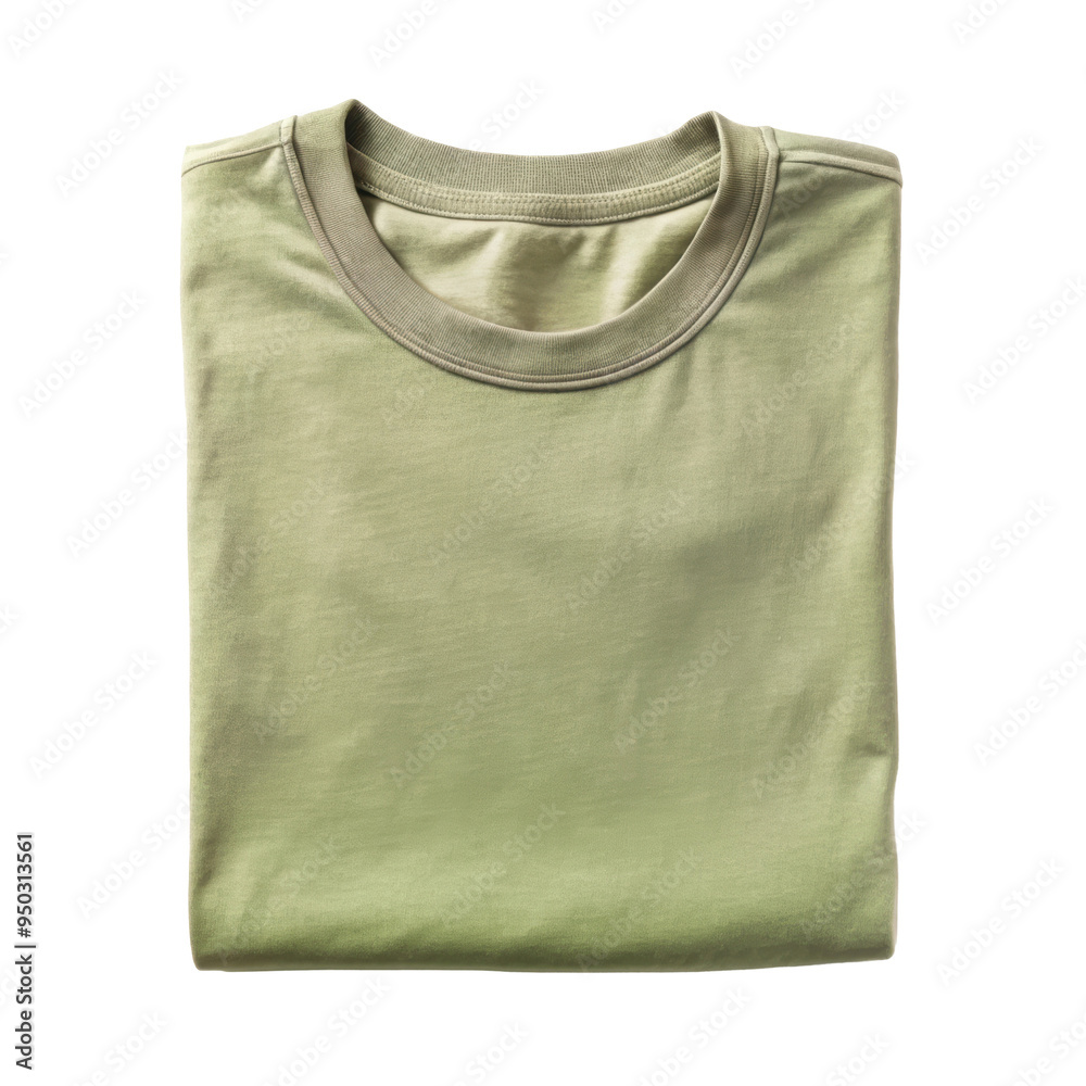 Neatly folded green t-shirt displayed on a white background, showcasing its soft fabric and simple design. Isolated on transparent background, png. Neatly folded green t-shirt displayed on a white background, showcasing its soft fabric and simple design. Isolated on transparent background, png.