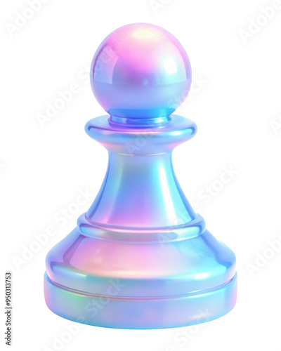 Iridescent 3D pastel chess pawn illustration featuring soft hues of pink, blue, and purple. Isolated on transparent background, png.