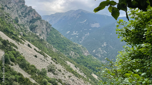 High peaks in Pyrenees mountains, ski resort at the summer photo