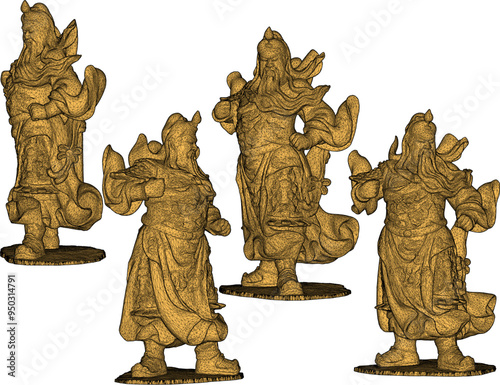 Vector sketch illustration of decorative design of holy war god statue standing giving orders to troops