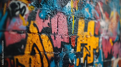 Close-up of colorful graffiti on a brick wall.