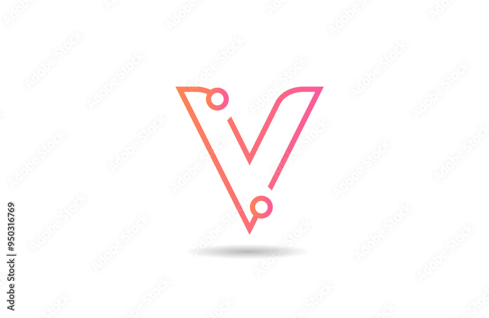pink line V letter alphabet logo icon design suitable for a technology business or company