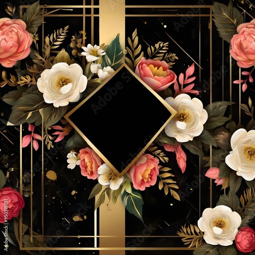 Golden Black Floral Background