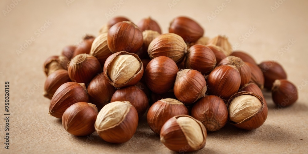 Pile of fresh hazelnuts on beige background. Pile of fresh hazelnuts on beige background.