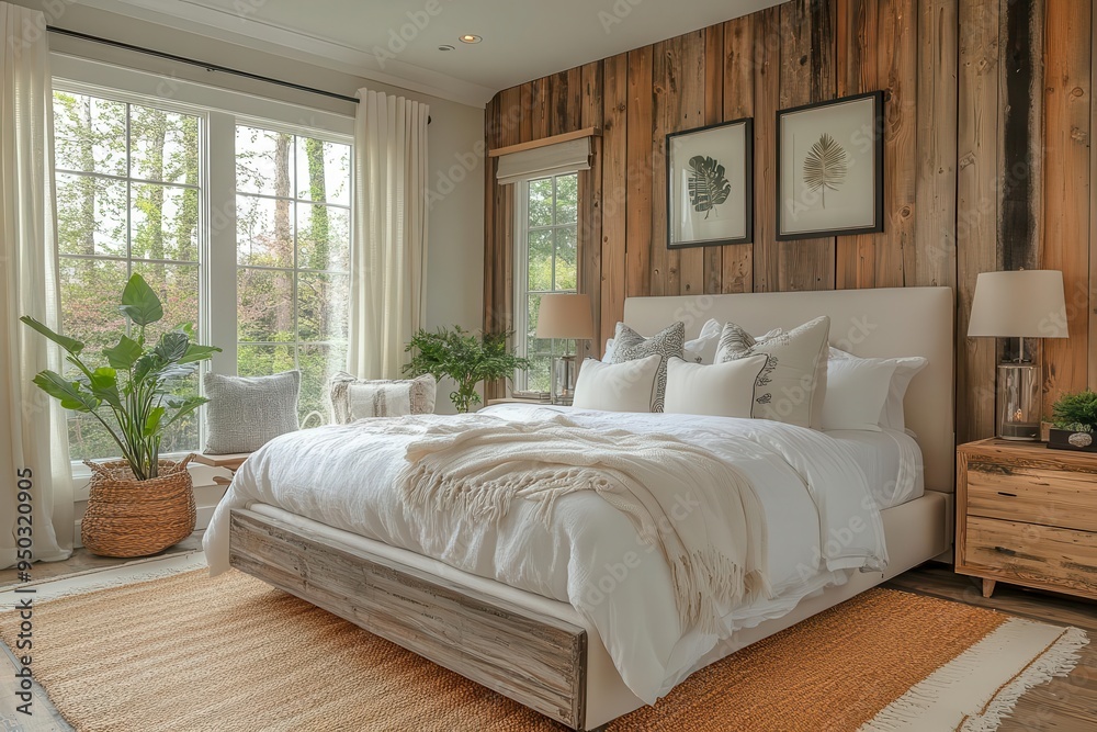 modern farmhouse bedroom bathed in soft morning light featuring reclaimed wood accents crisp white linens and vintageinspired decor with contemporary twist modern farmhouse bedroom bathed in soft morning light featuring reclaimed wood accents crisp white linens and vintageinspired decor with contemporary twist