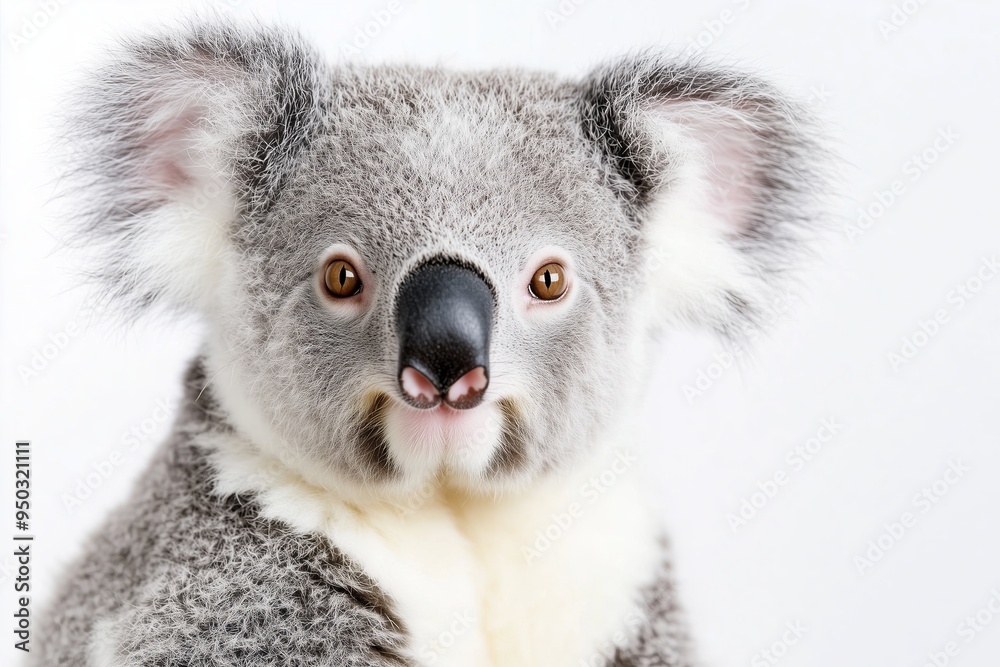 A close up, high resolution image of a koala with a calm expression, set against a clean, bright white background. The even lighting highlights the koalas soft, fluffy fur and A close up, high resolution image of a koala with a calm expression, set against a clean, bright white background. The even lighting highlights the koalas soft, fluffy fur and