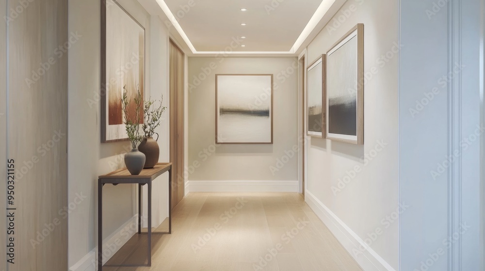 custom made wallpaper toronto digitalA minimalist hallway with clean lines, a simple console table, and a few well-chosen pieces of art, creating a serene and welcoming entryway.