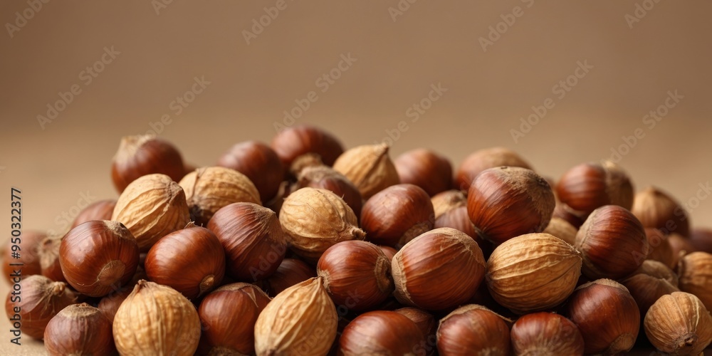 Pile of fresh hazelnuts on beige background. Pile of fresh hazelnuts on beige background.