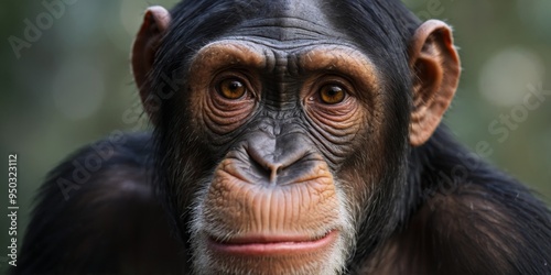 Close up of face of chimpanzee great ape. photo