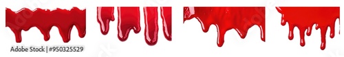 Collection of Flowing Red Blood Dripping Isolated PNG on Transparent Background for Horror Art, Halloween Design, and Medical Illustrations