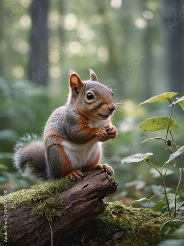 Cute woodland squirrel illustrated in soft watercolor.