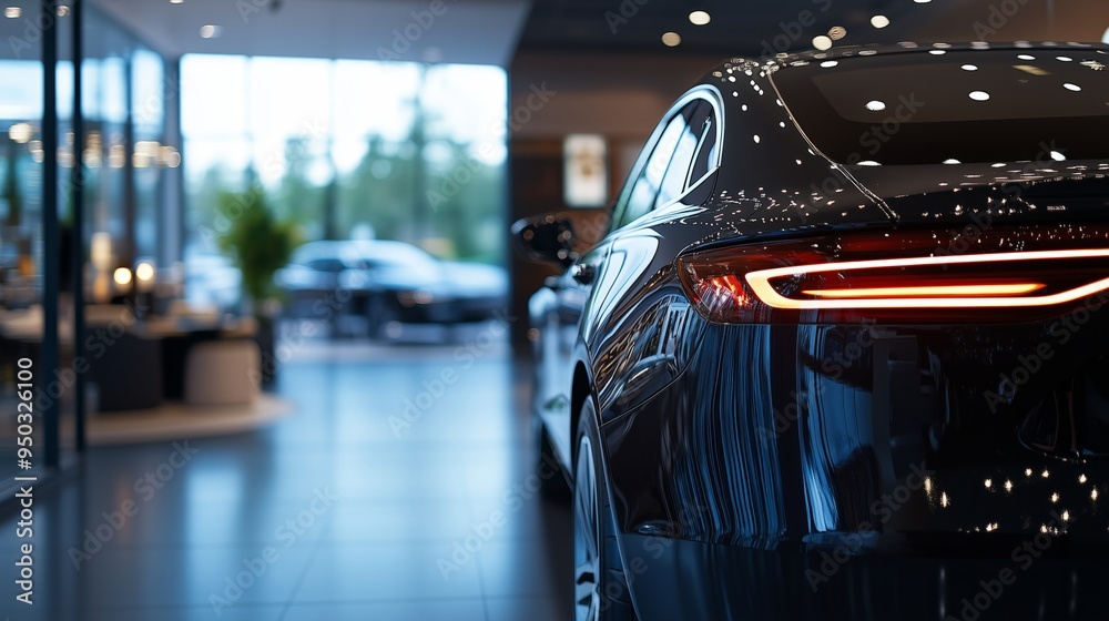 Rearview car parked in luxury showroom. Car dealership office. New car parked in modern showroom. Car for sale and rent business concept. Automobile leasing and insurance concept. Electric automobile. Rearview car parked in luxury showroom. Car dealership office. New car parked in modern showroom. Car for sale and rent business concept. Automobile leasing and insurance concept. Electric automobile.